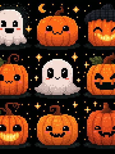 Pixel Halloween Pumpkins Poster. poster