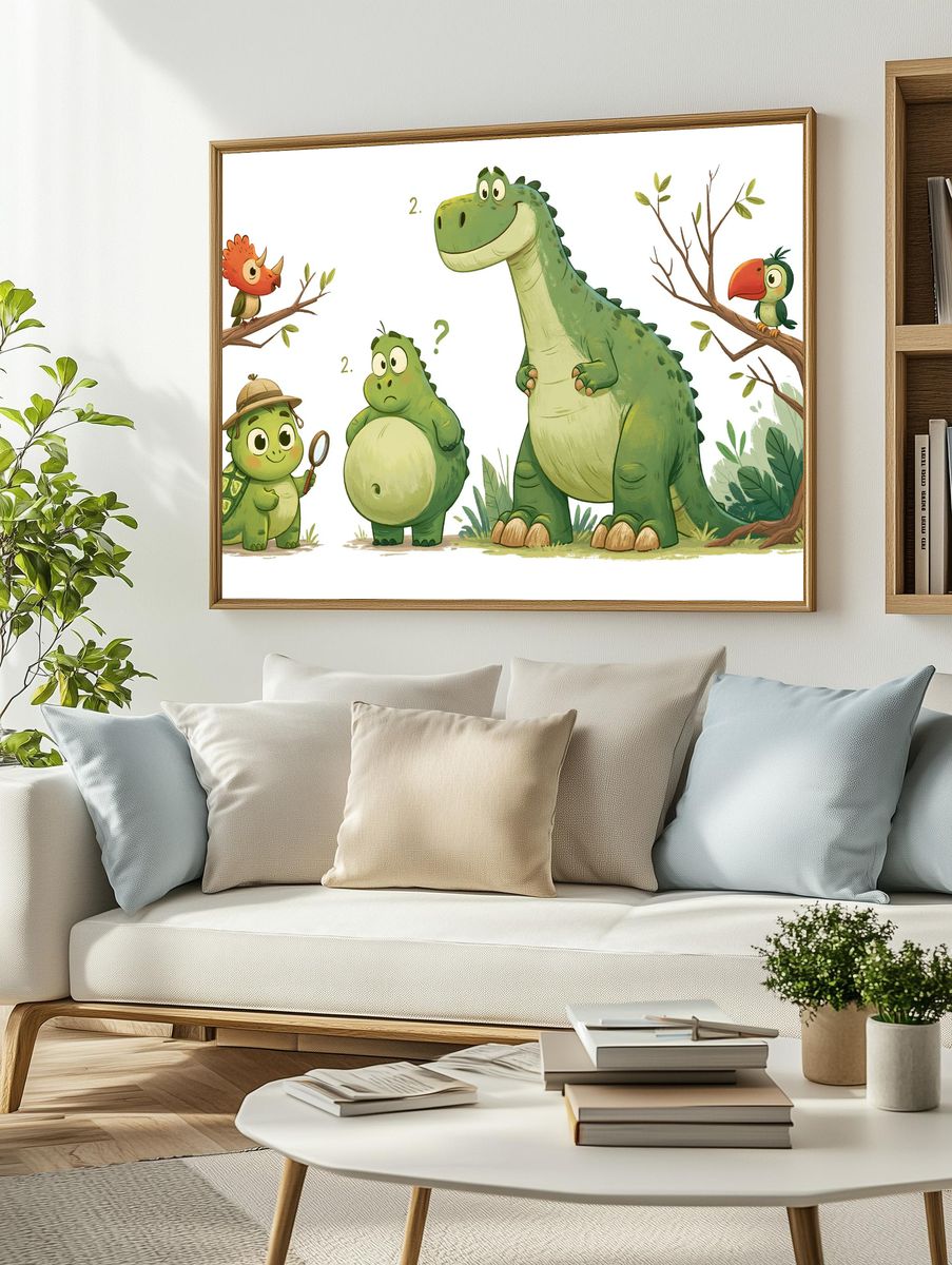 Cute Dinosaur Friends Illustration Poster. — room view 2