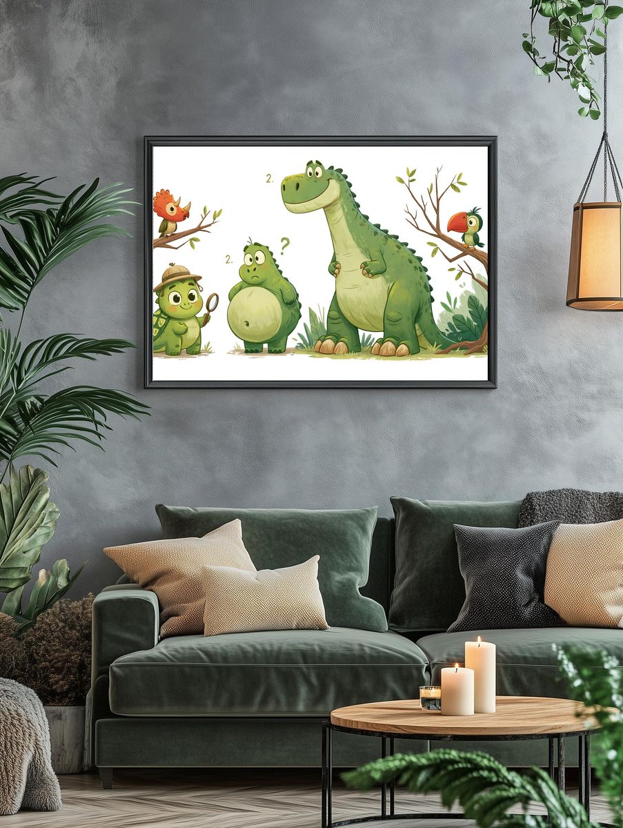 Cute Dinosaur Friends Illustration Poster. — room view 4