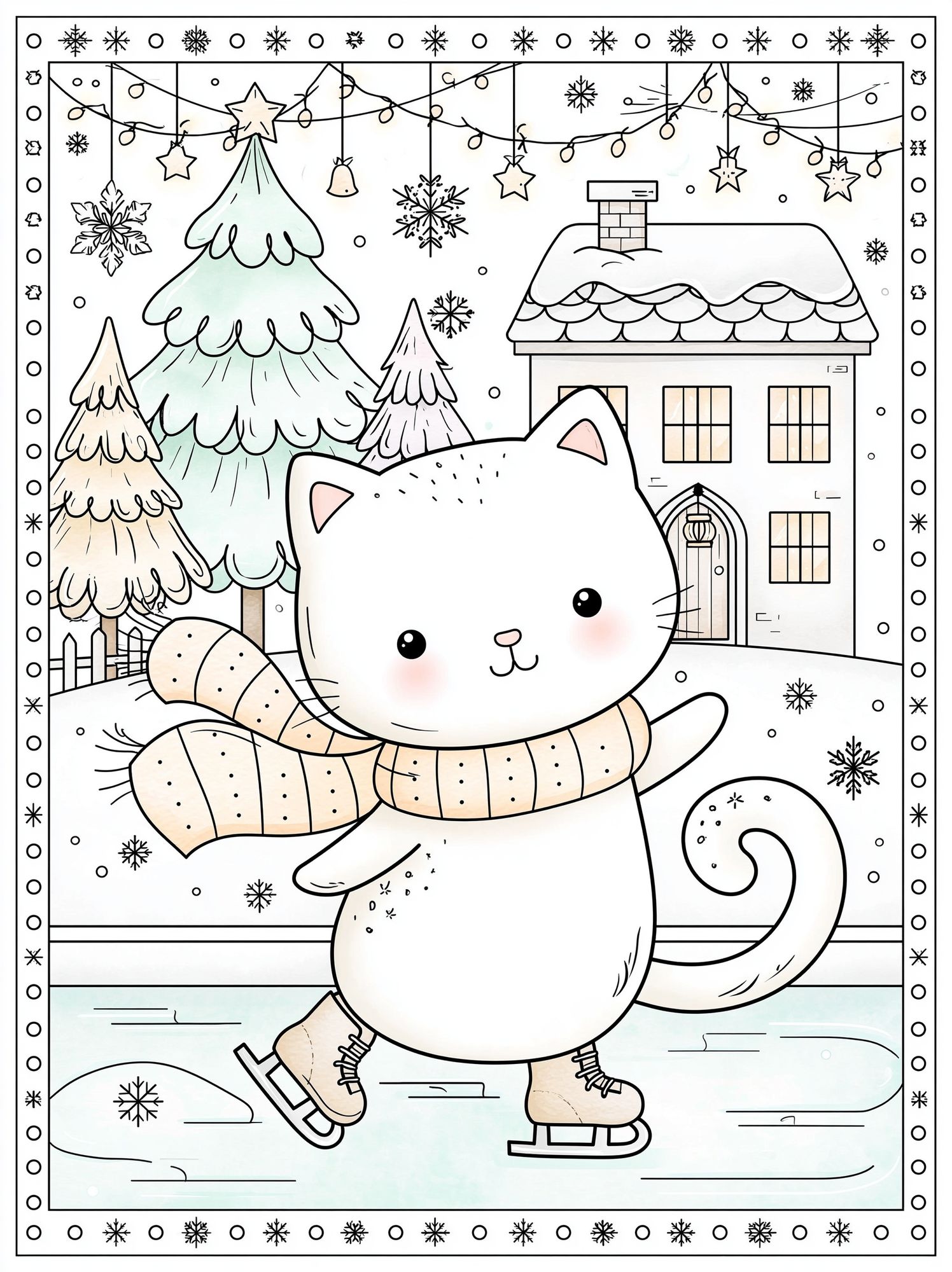 Winter Cat Skating Illustration Poster. poster detail