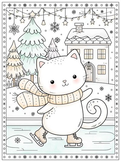 Winter Cat Skating Illustration Poster. poster