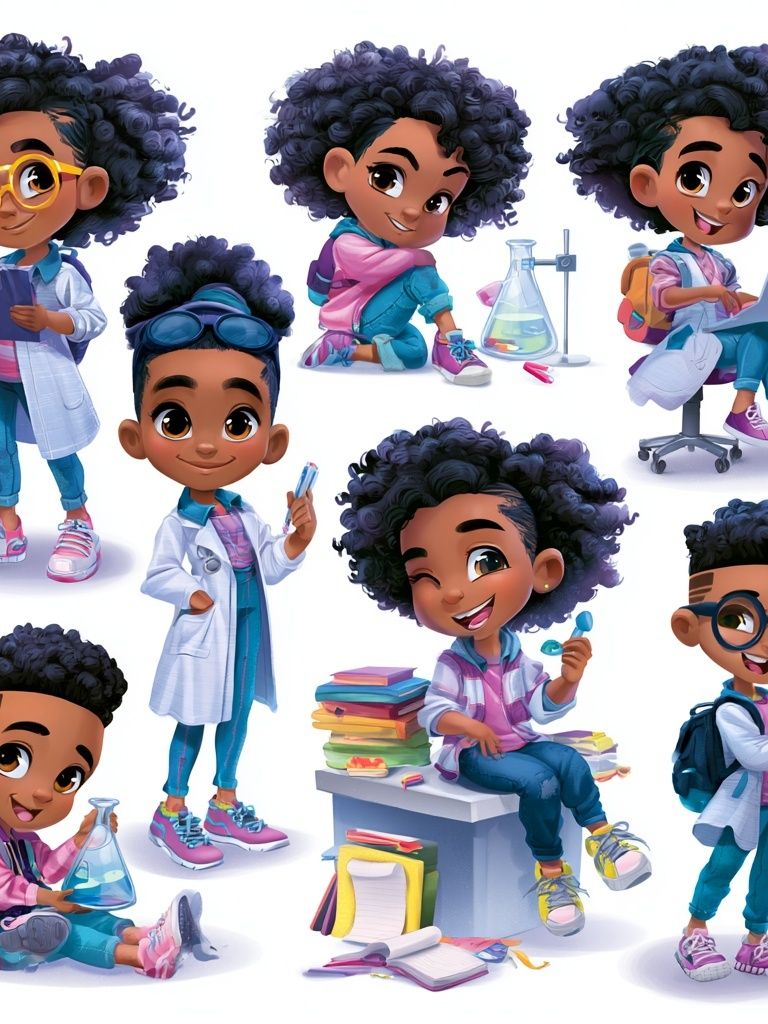 Black Girl STEM Kids Illustration Poster. poster detail