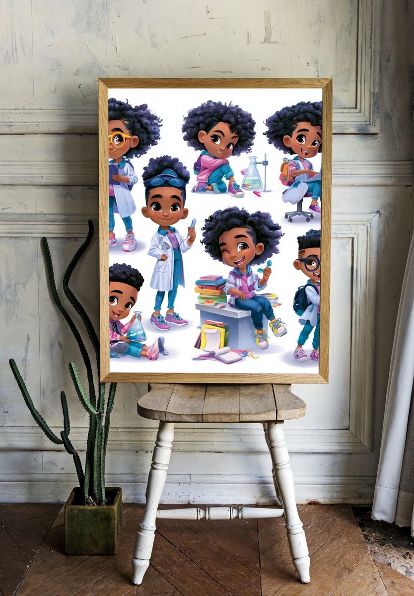 Black Girl STEM Kids Illustration Poster. room preview