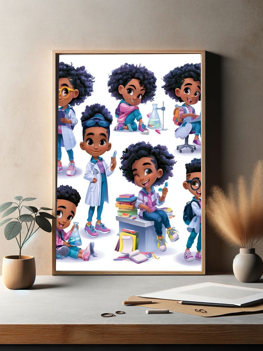 Black Girl STEM Kids Illustration Poster. — room view 2