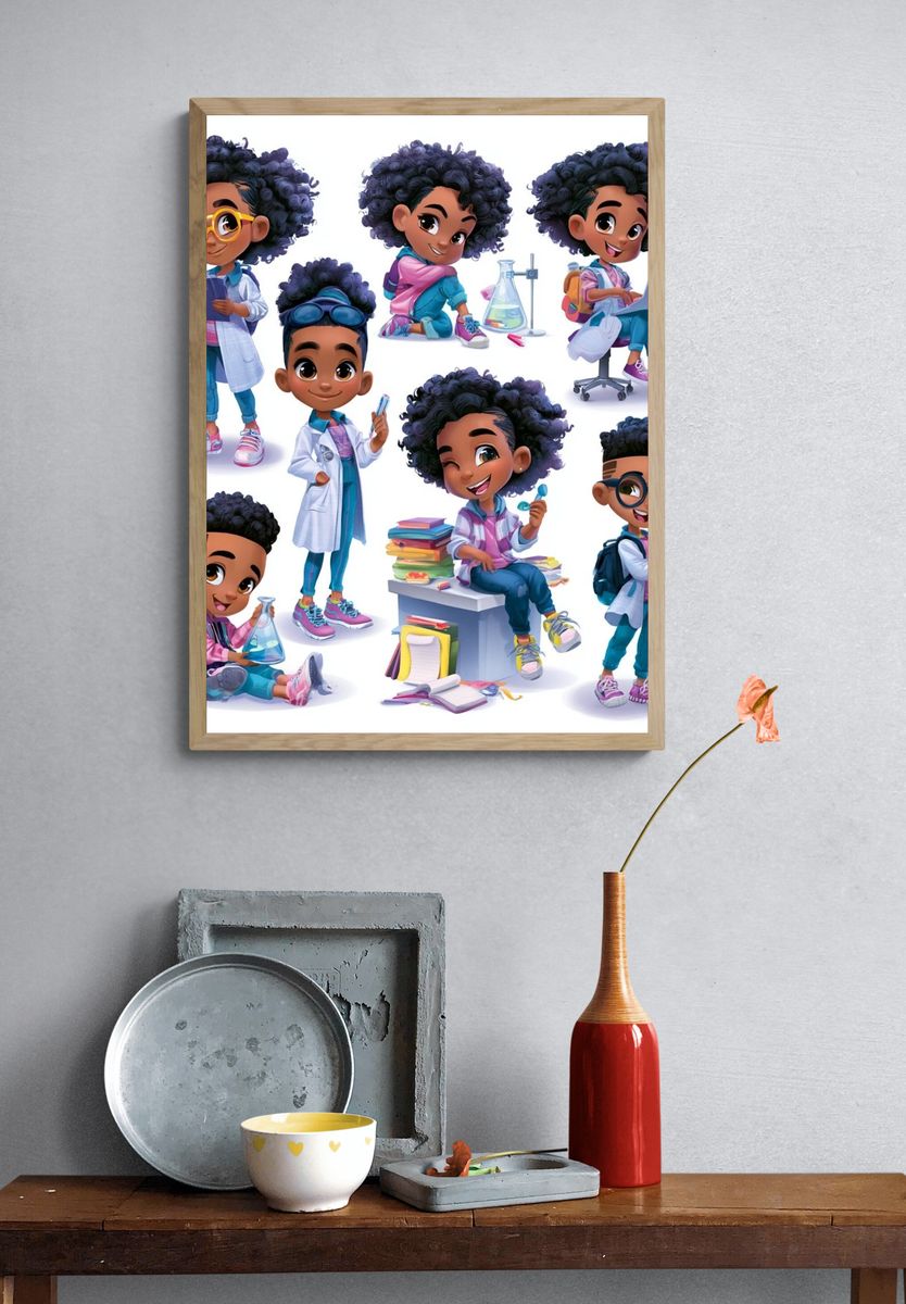 Black Girl STEM Kids Illustration Poster. — room view 3