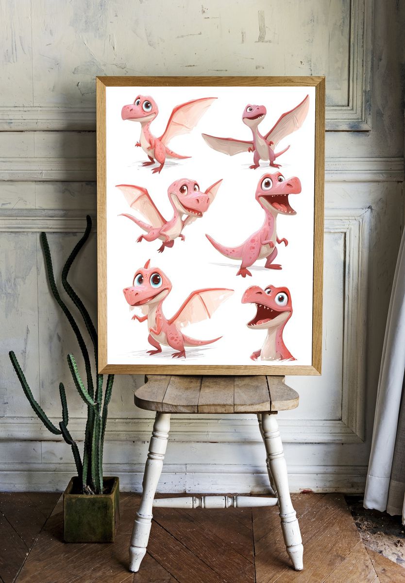 Pink Baby Dragon Cartoon Print room preview