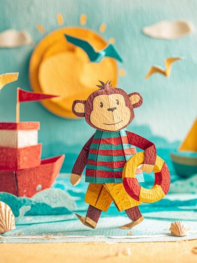 Playful Monkey at the Beach — Kids Print