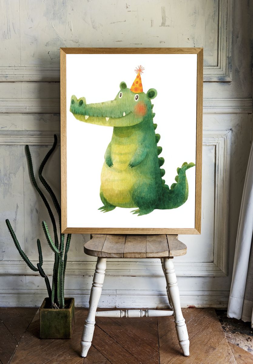 Happy Crocodile — Watercolor Print room preview
