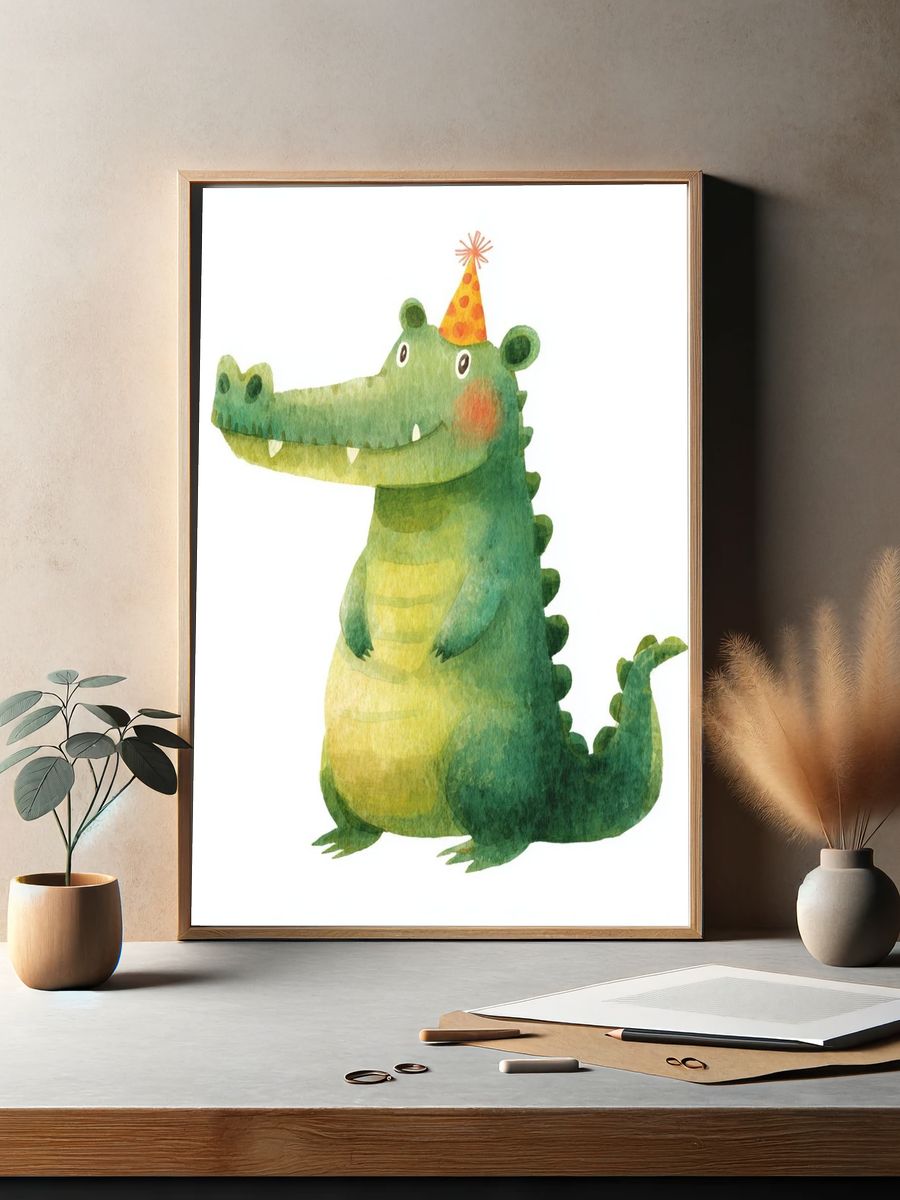 Happy Crocodile — Watercolor Print. — room view 2