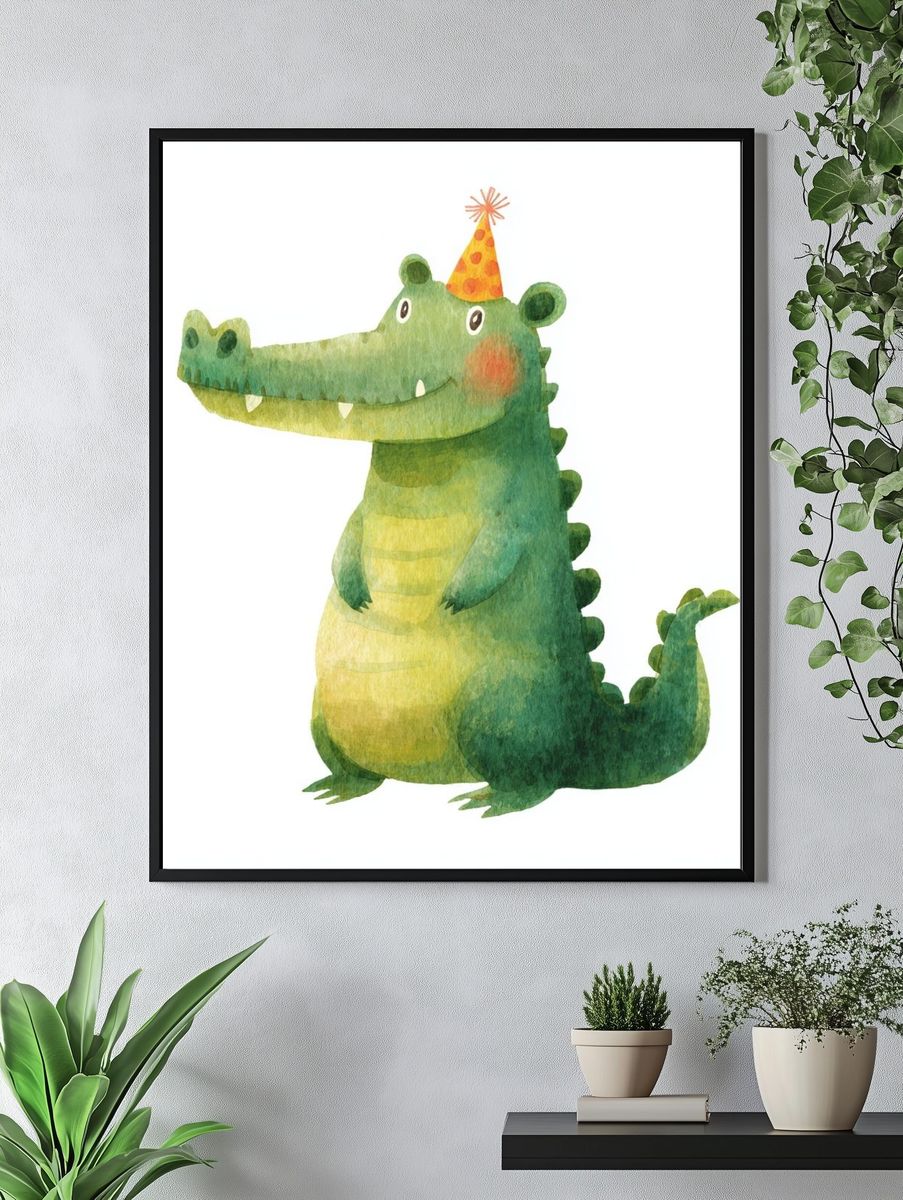 Happy Crocodile — Watercolor Print. — room view 4