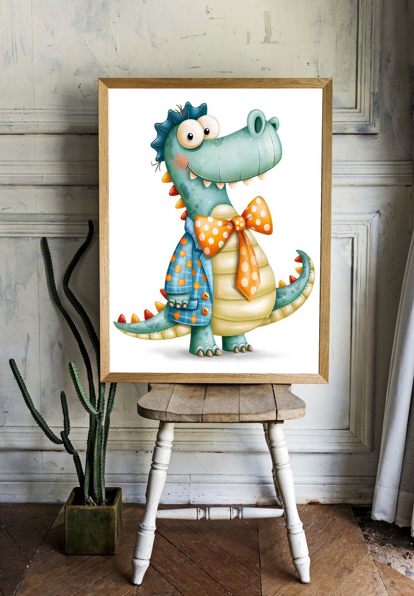 Dapper Dinosaur Illustration Poster. — room view 1