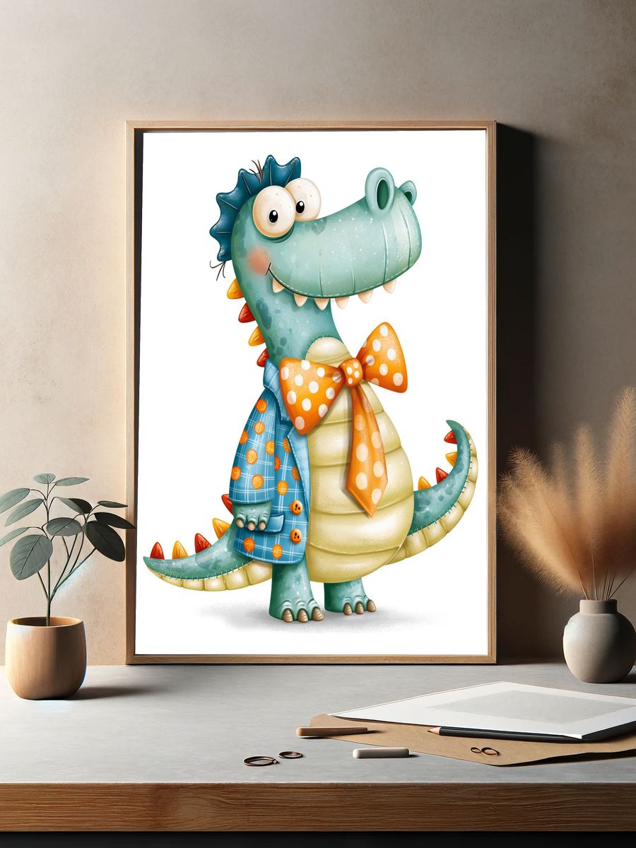 Dapper Dinosaur Illustration Poster. — room view 2