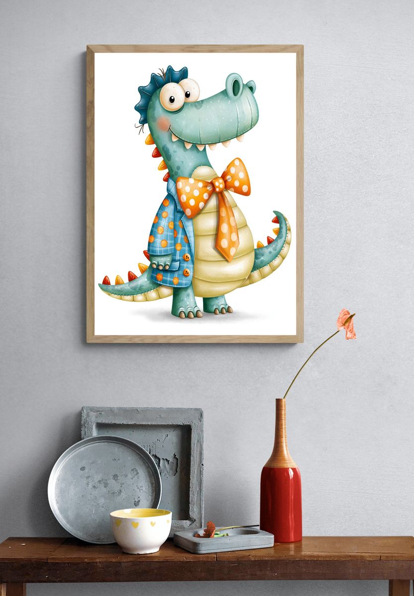 Dapper Dinosaur Illustration Poster. — room view 3