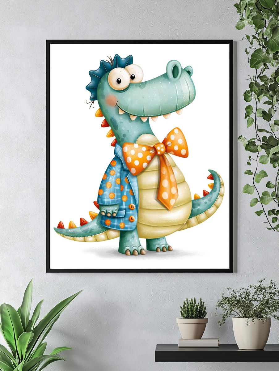Dapper Dinosaur Illustration Poster. — room view 4