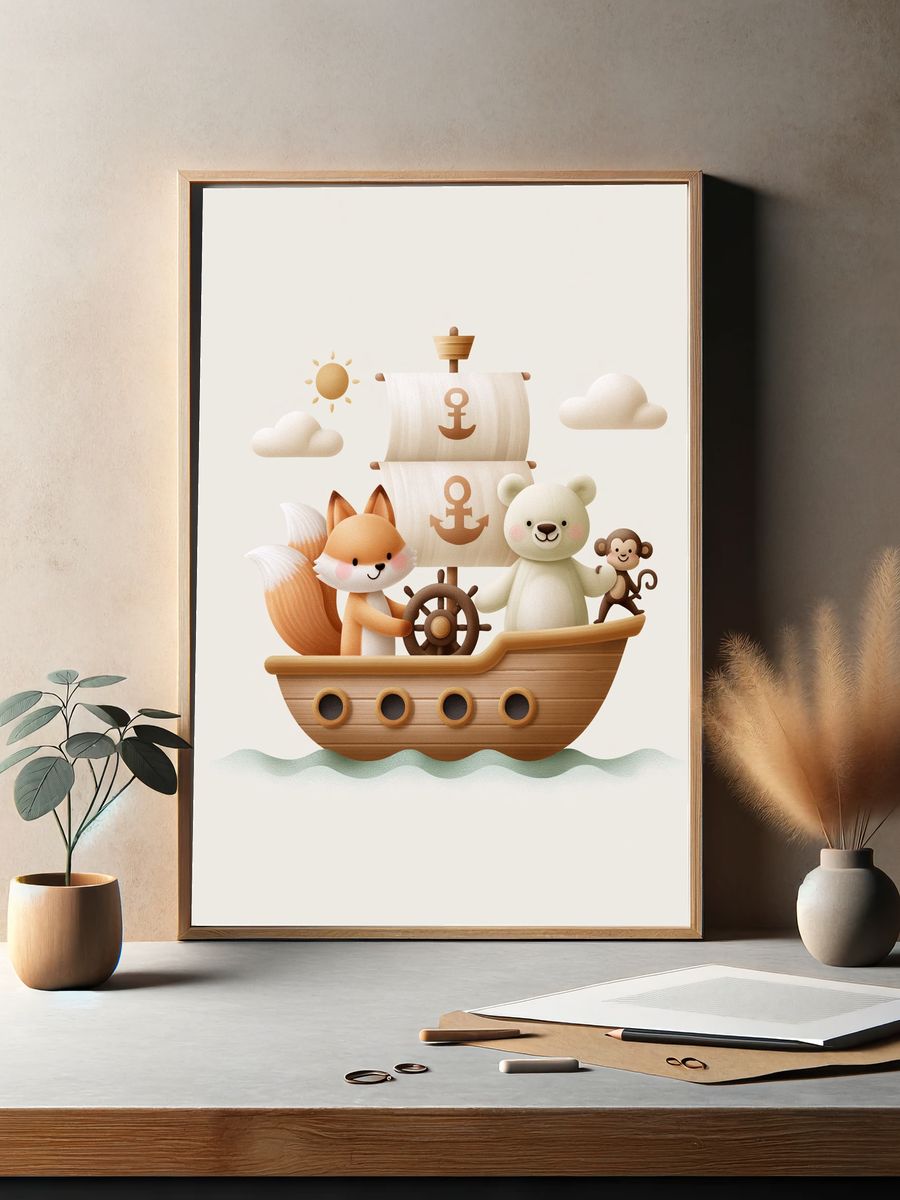 Cute Pirate Ship Nursery Print. — room view 2