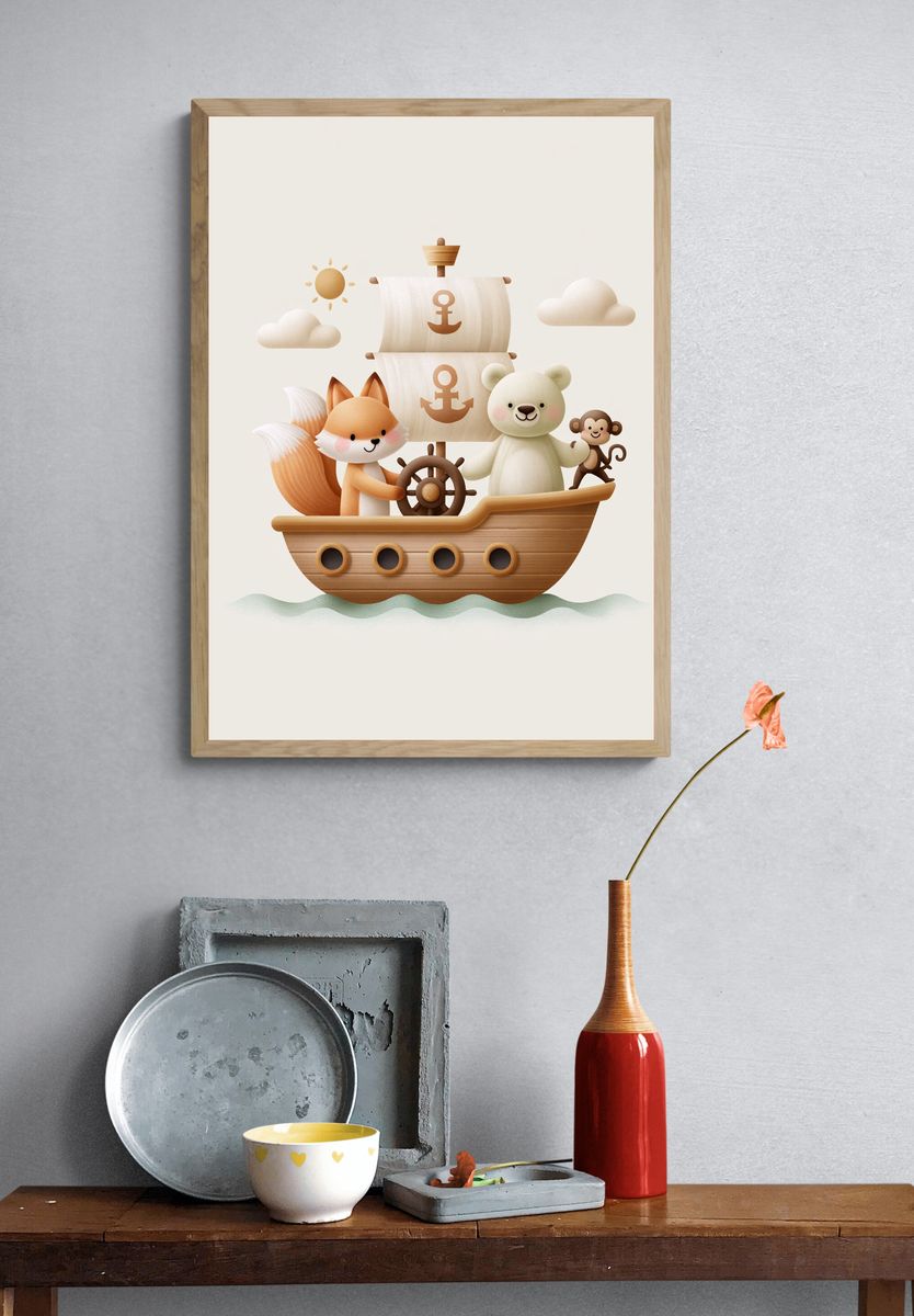 Cute Pirate Ship Nursery Print. — room view 3