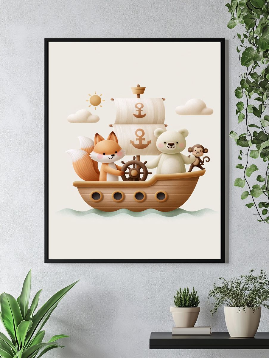 Cute Pirate Ship Nursery Print. — room view 4