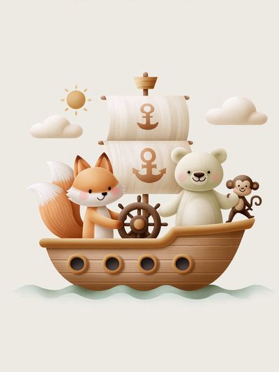 Cute Pirate Ship Nursery Print.