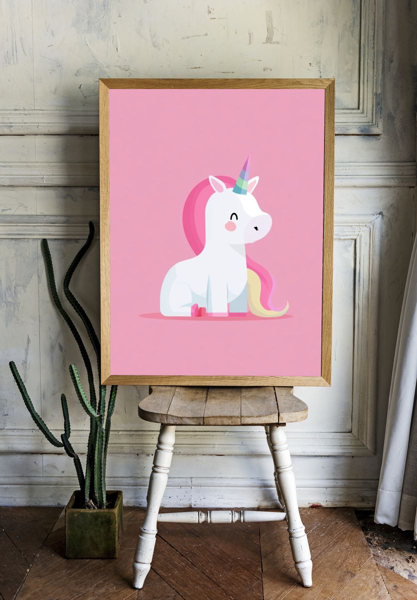 Cute Unicorn Kids Room Poster. room preview