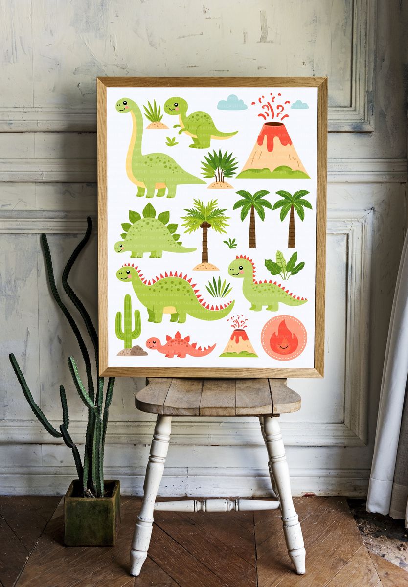 Cute Dinosaur Nursery Illustration Poster. room preview