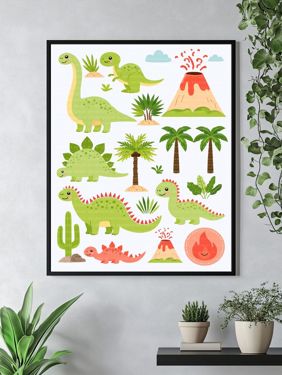 Cute Dinosaur Nursery Illustration Poster. — room view 4