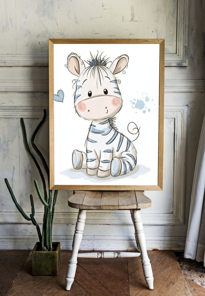 Cute Zebra Nursery Illustration Poster. room preview
