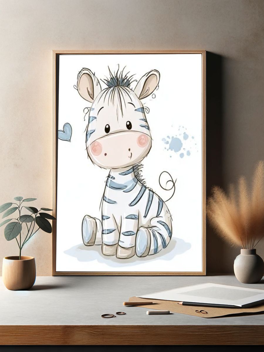 Cute Zebra Nursery Illustration Poster. — room view 2