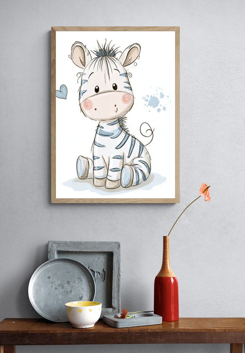 Cute Zebra Nursery Illustration Poster. — room view 3