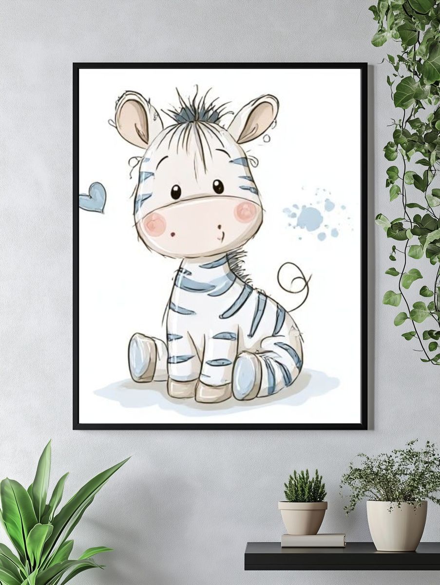 Cute Zebra Nursery Illustration Poster. — room view 4