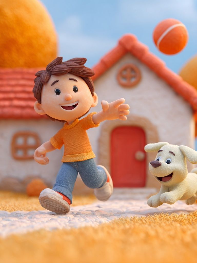 Happy Boy and Dog — Cartoon Print. poster detail