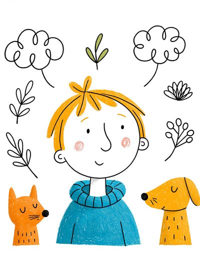 Child with Dogs Illustration Poster. poster