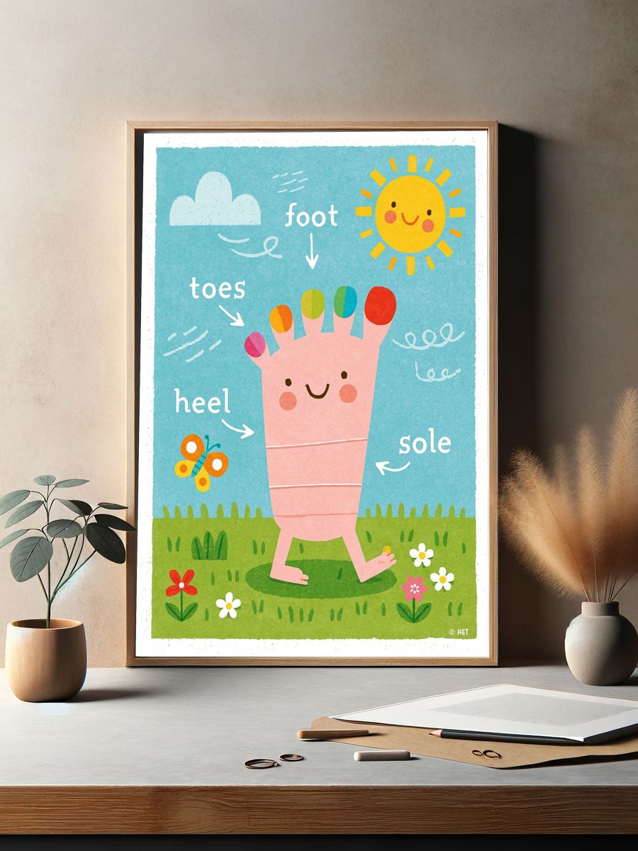 Happy Foot Anatomy Kids Print. — room view 2