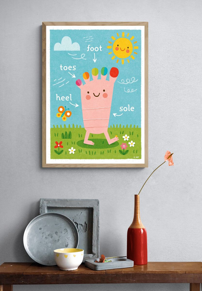 Happy Foot Anatomy Kids Print. — room view 3