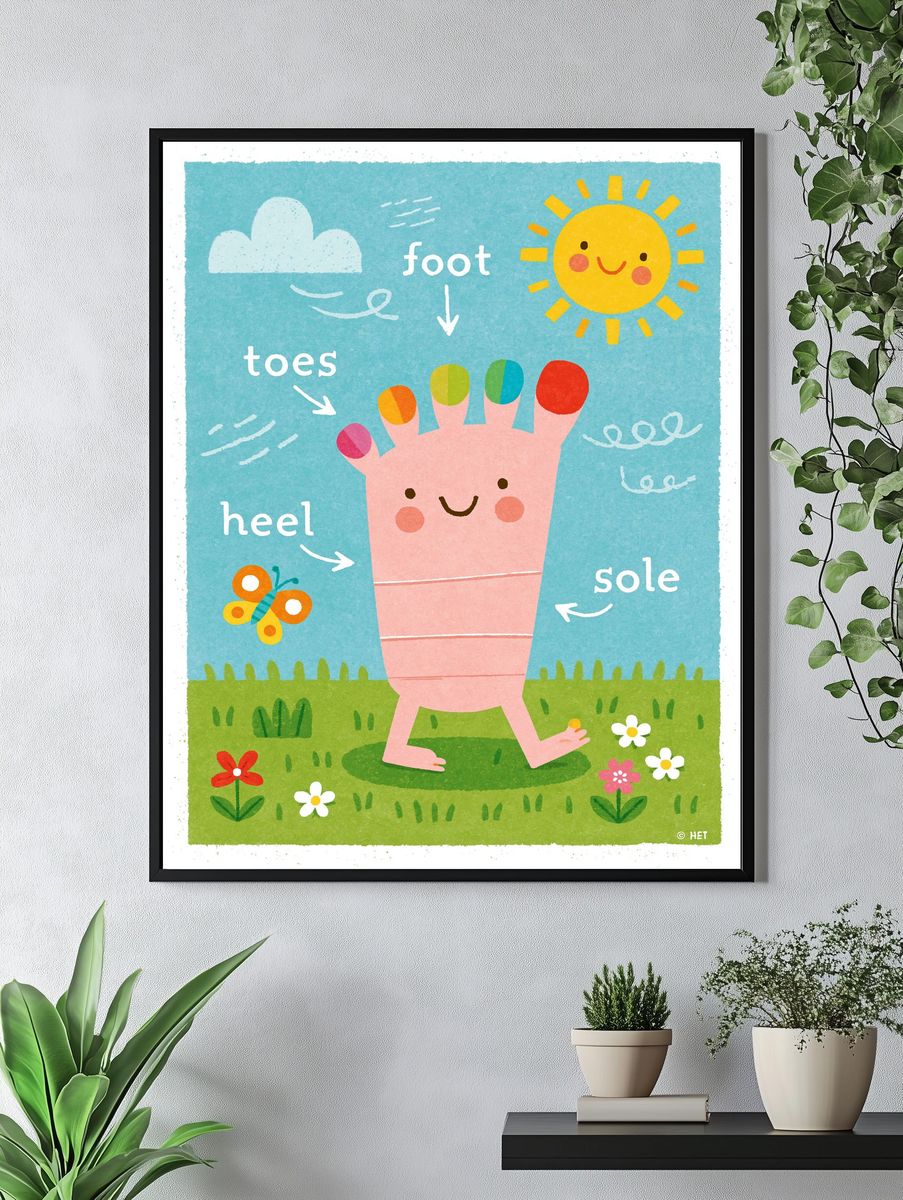 Happy Foot Anatomy Kids Print. — room view 4