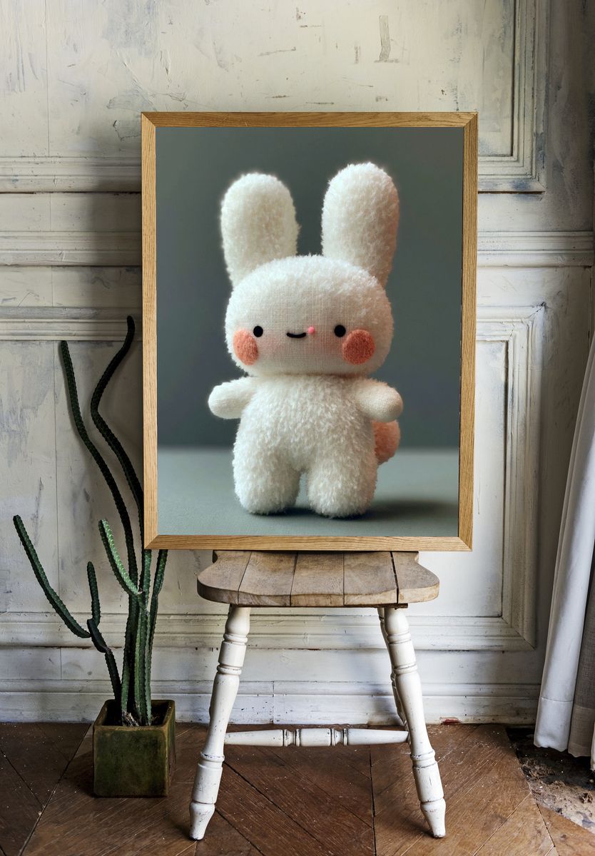 Cute Bunny Plush Portrait Print. — room view 1