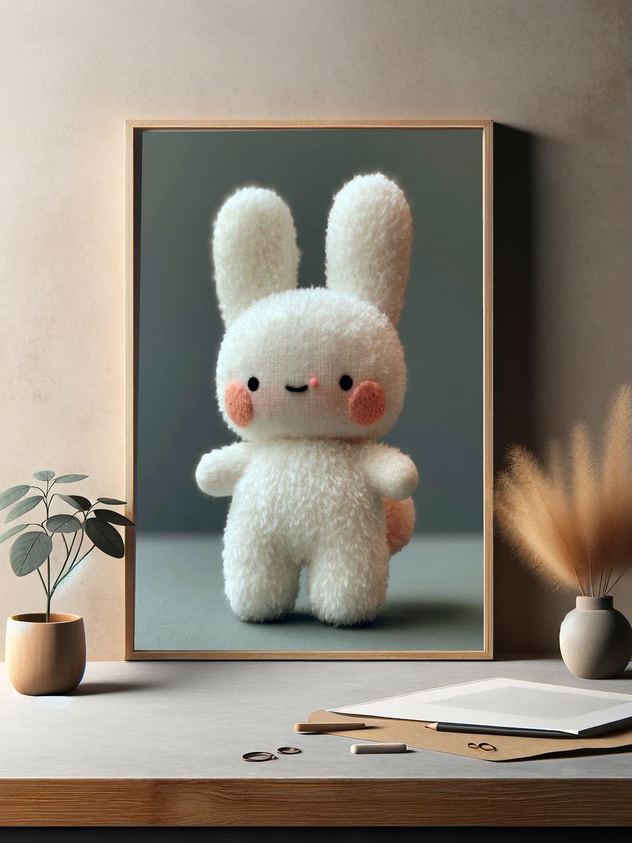 Cute Bunny Plush Portrait Print. — room view 2