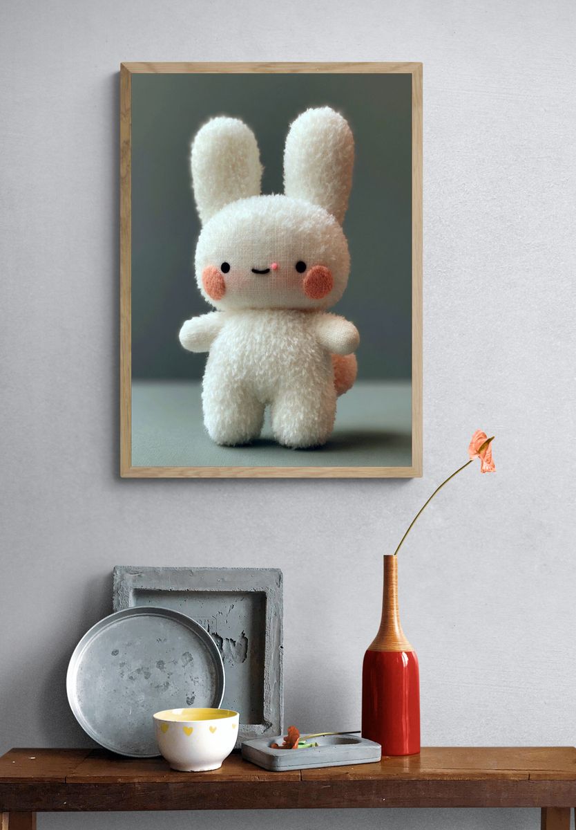 Cute Bunny Plush Portrait Print. — room view 3