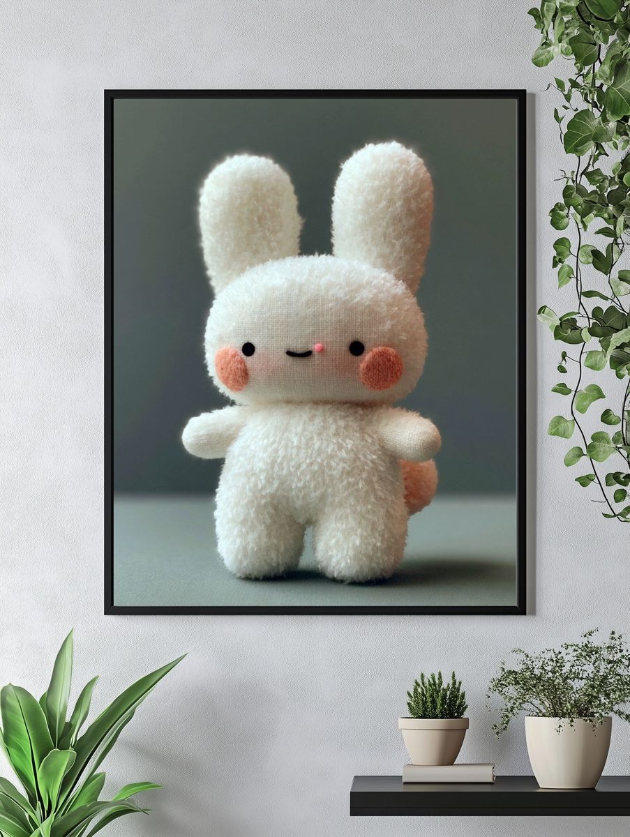 Cute Bunny Plush Portrait Print. — room view 4