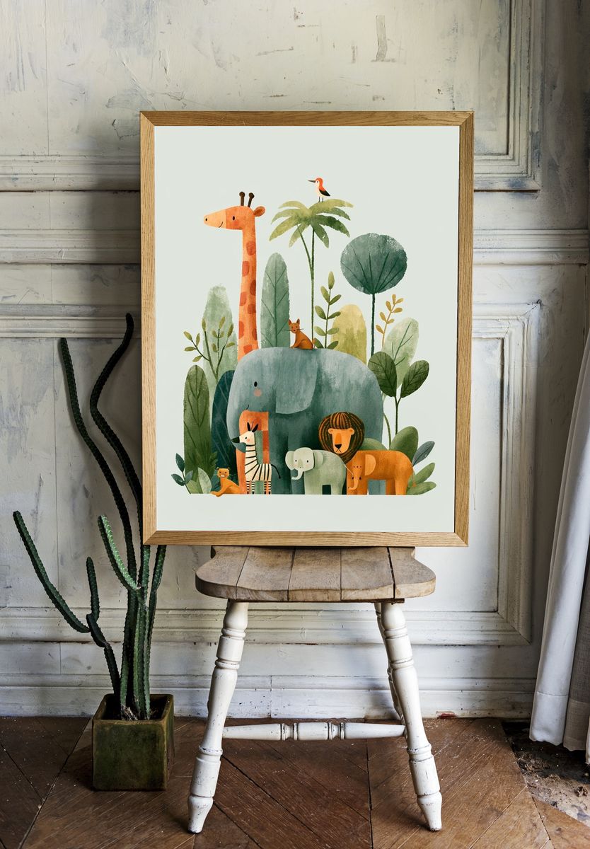 Safari Friends Nursery Poster. room preview