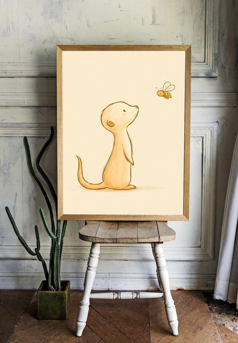 Meerkat and Bee Illustration Poster. room preview