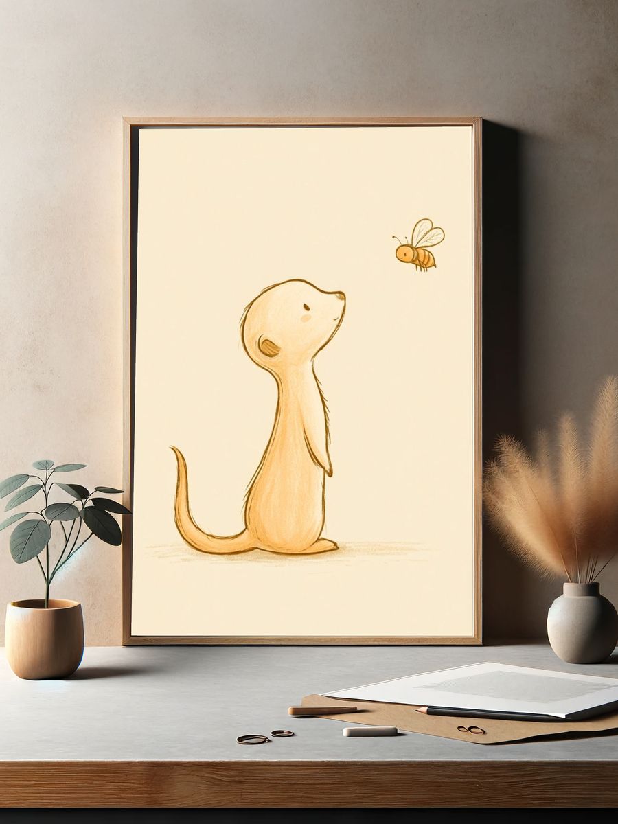 Meerkat and Bee Illustration Poster. — room view 2