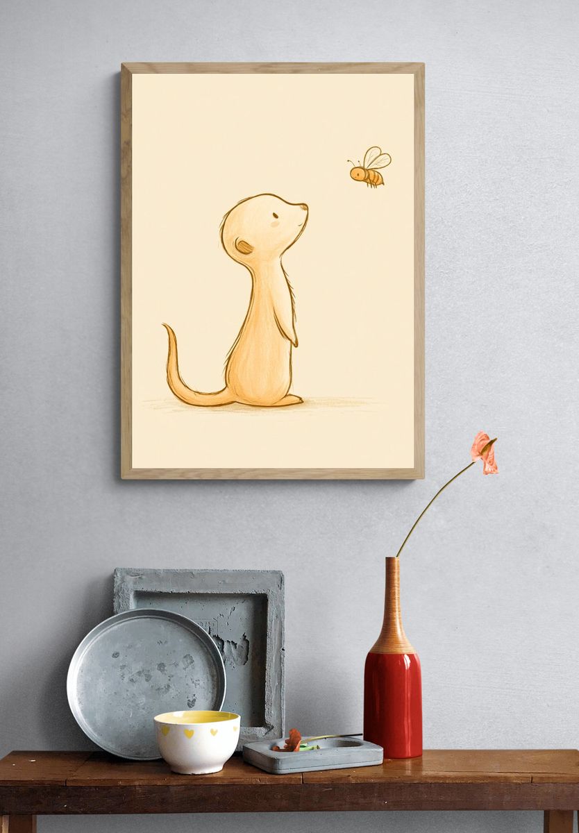 Meerkat and Bee Illustration Poster. — room view 3