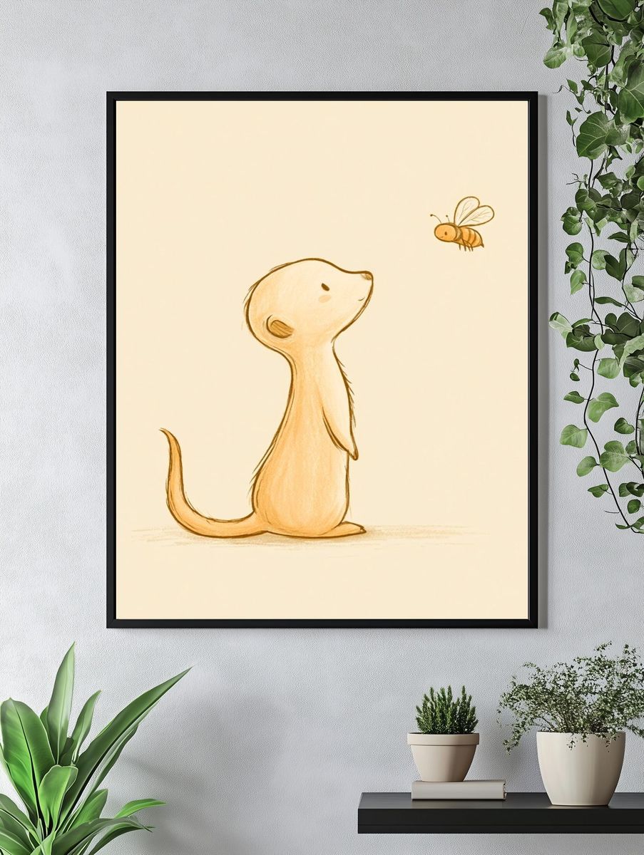 Meerkat and Bee Illustration Poster. — room view 4