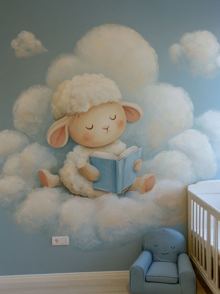 Sleeping Lamb Cloud Nursery Poster. poster — kids art
