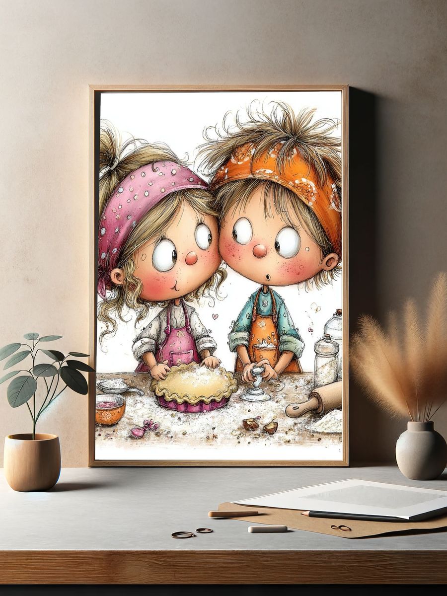 Baking Kids Illustration Poster. — room view 2