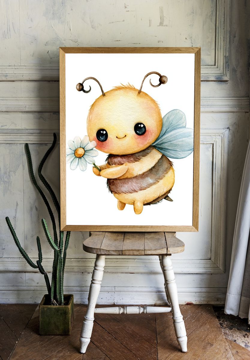 Cute Bumblebee Watercolor Poster. room preview