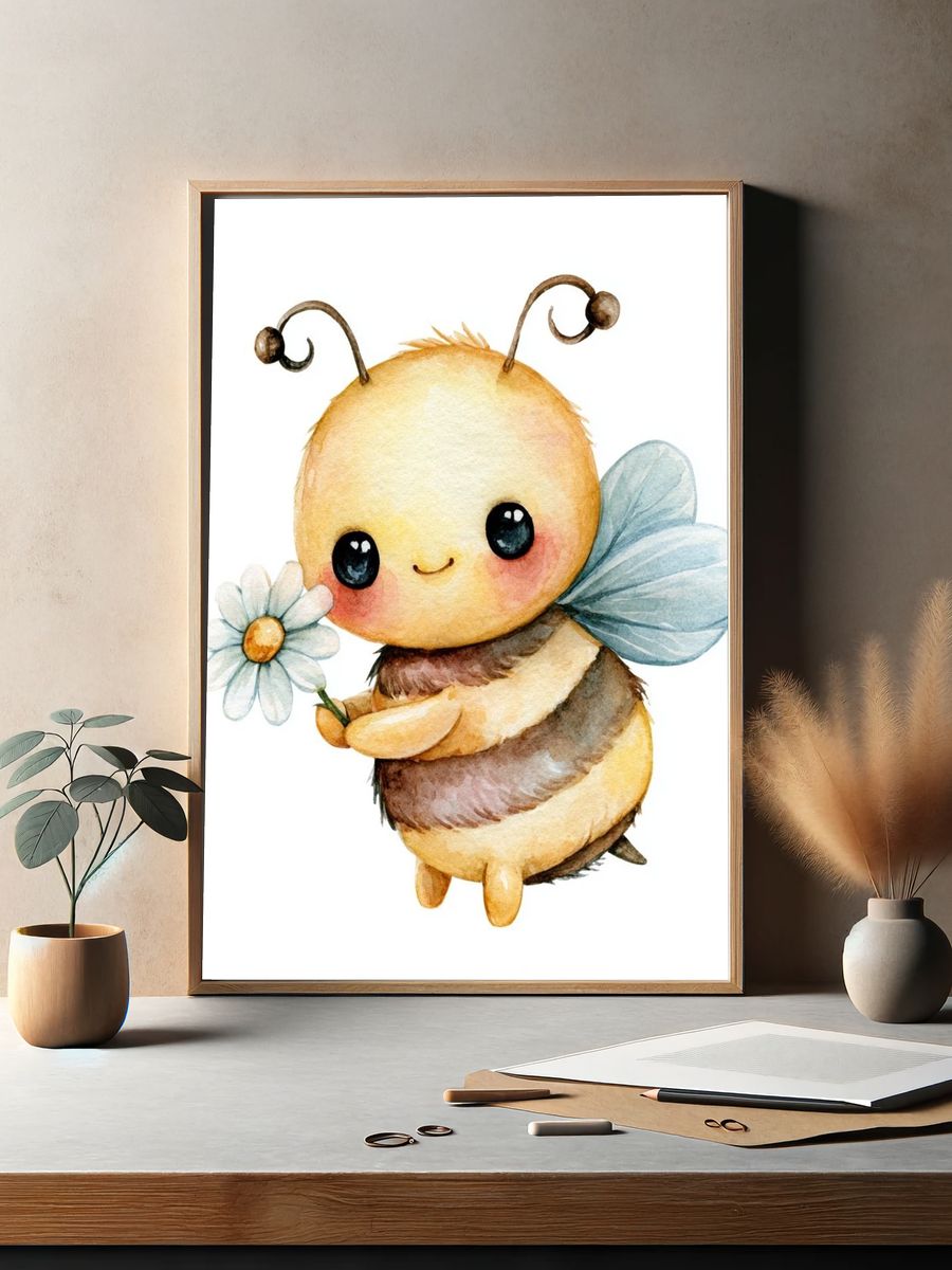 Cute Bumblebee Watercolor Poster. — room view 2