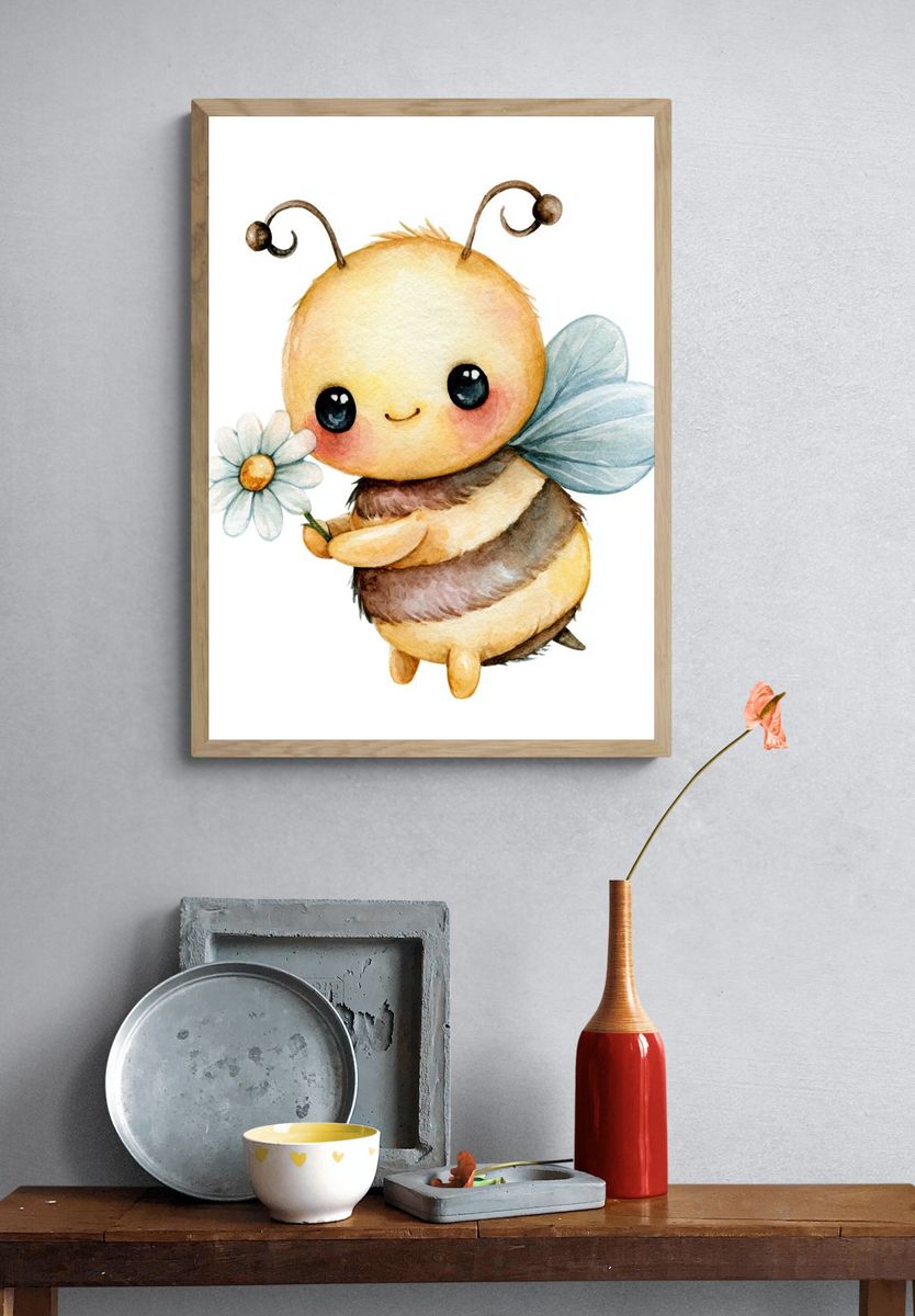 Cute Bumblebee Watercolor Poster. — room view 3
