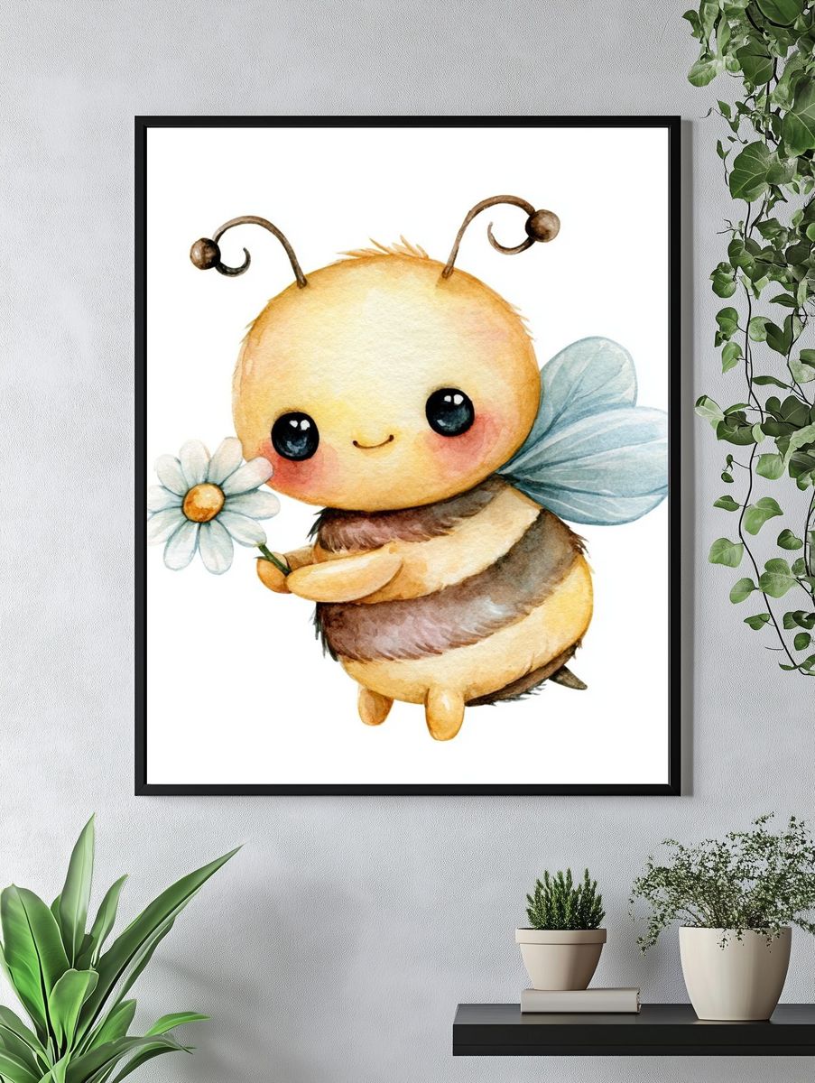 Cute Bumblebee Watercolor Poster. — room view 4
