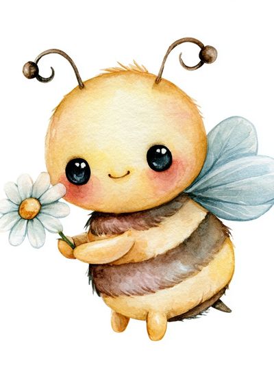 Cute Bumblebee Watercolor Poster.